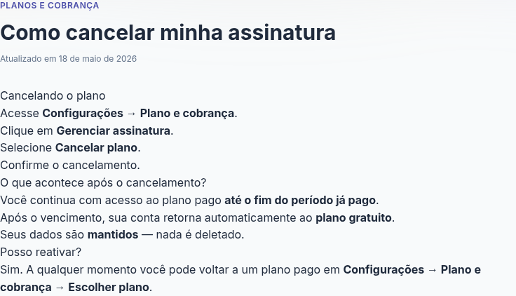 Passos para cancelar o plano